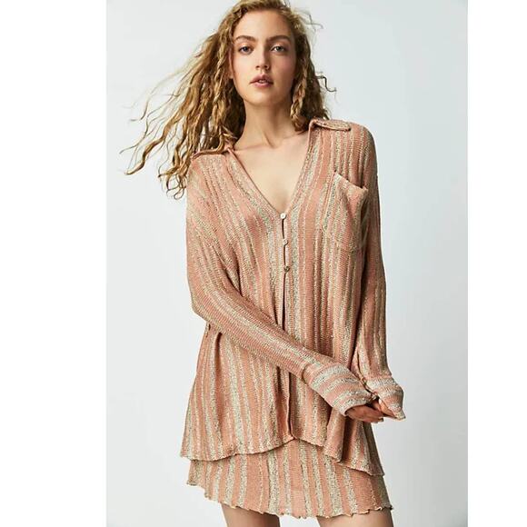 New Free People Beach Bash Button Sweater and Mini Skirt Set $168 XS Striped - Picture 1 of 8
